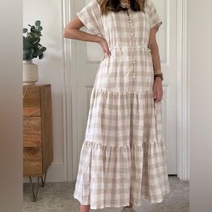 Madewell Linen Button Front Tiered Midi Dress Size Small
